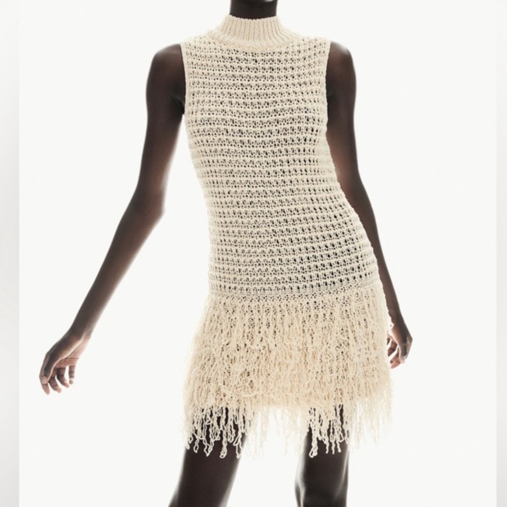 H&M Cream Crochet Mini Dress with Fringe